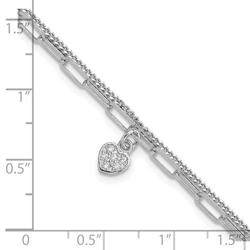 Sterling Silver CZ Heart & Link Bracelet