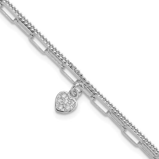 Sterling Silver CZ Heart & Link Bracelet