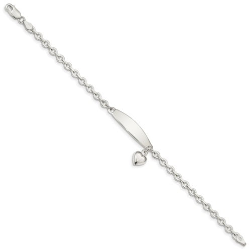 Sterling Silver Women's Cable Link ID Bracelet with Heart Charm