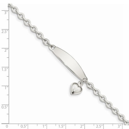 Sterling Silver Women's Cable Link ID Bracelet with Heart Charm