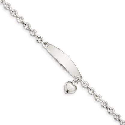 Sterling Silver Women's Cable Link ID Bracelet with Heart Charm