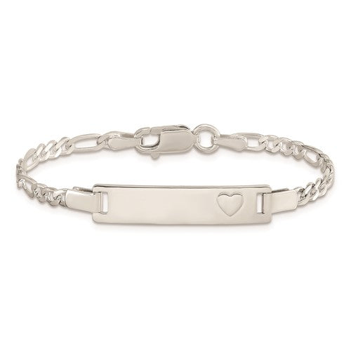 Sterling Silver Figaro Link with Heart Children's ID Bracelet