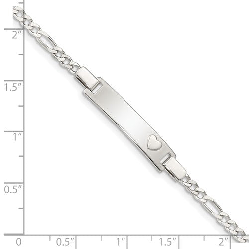 Sterling Silver Figaro Link with Heart Children's ID Bracelet