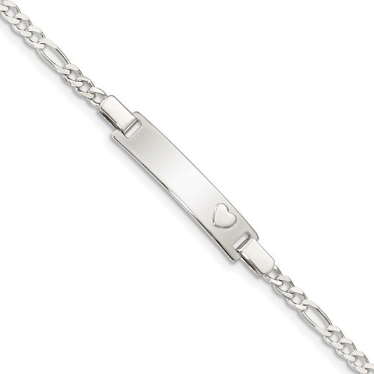 Sterling Silver Figaro Link with Heart Children's ID Bracelet