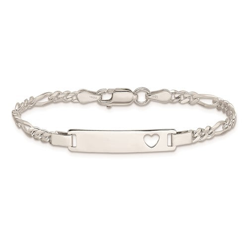 Sterling Silver Figaro Link Cut-Out Heart Children's ID Bracelet