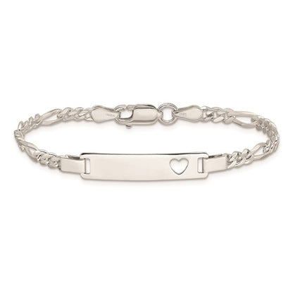 Sterling Silver Figaro Link Cut-Out Heart Children's ID Bracelet