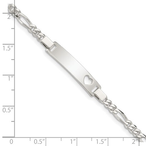 Sterling Silver Figaro Link Cut-Out Heart Children's ID Bracelet