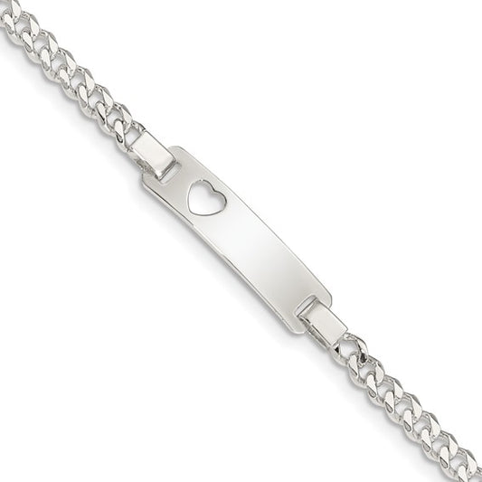 Sterling Silver Cuban Link Cut-Out Heart Children's ID Bracelet