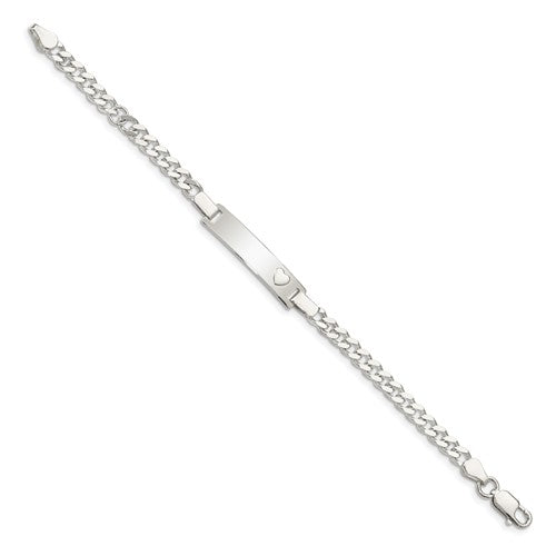 Sterling Silver Cuban Link with Heart Children's ID Bracelet