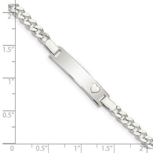 Sterling Silver Cuban Link with Heart Children's ID Bracelet