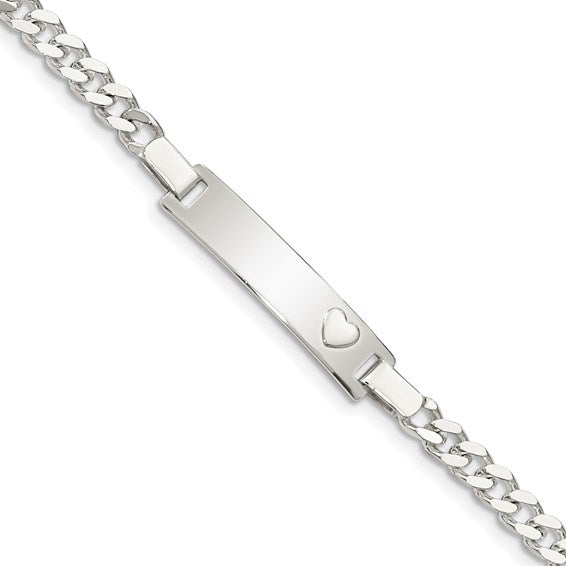 Sterling Silver Cuban Link with Heart Children's ID Bracelet