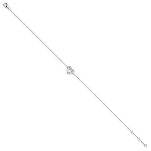 Sterling Silver CZ Heart Anklet