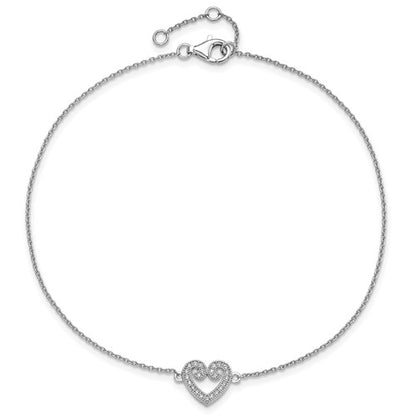 Sterling Silver CZ Heart Anklet