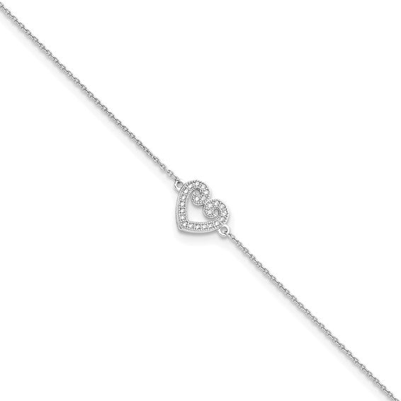 Sterling Silver CZ Heart Anklet