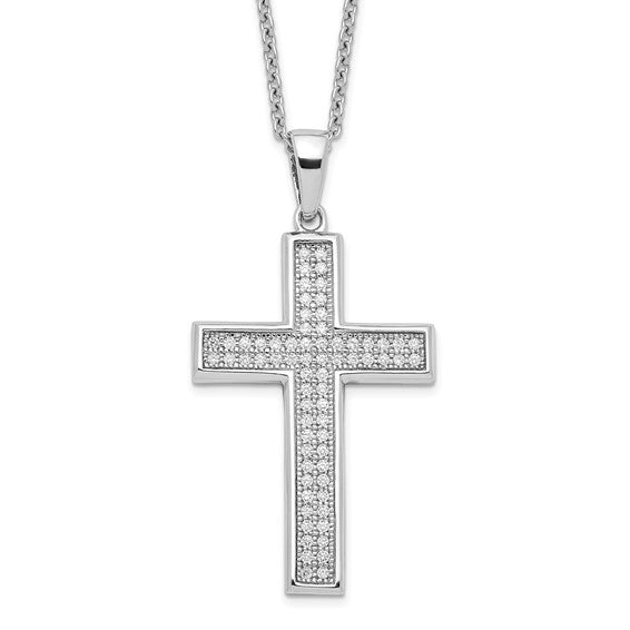 Sterling Silver CZ Micro Pave Cross Necklace