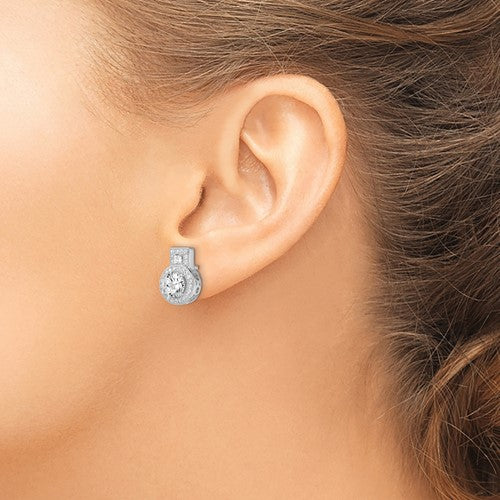 Sterling Silver Rhodium-Plated CZ Halo Post Earrings