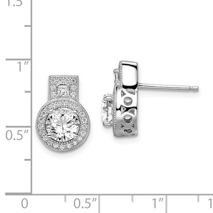 Sterling Silver Rhodium-Plated CZ Halo Post Earrings