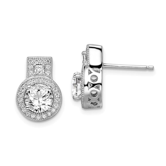 Sterling Silver Rhodium-Plated CZ Halo Post Earrings