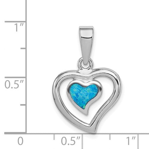 Sterling Silver Created Blue Opal Inlay Heart Charm