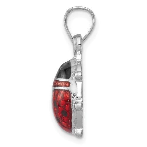 Sterling Silver Rhodium-Plated Enameled Ladybug Charm