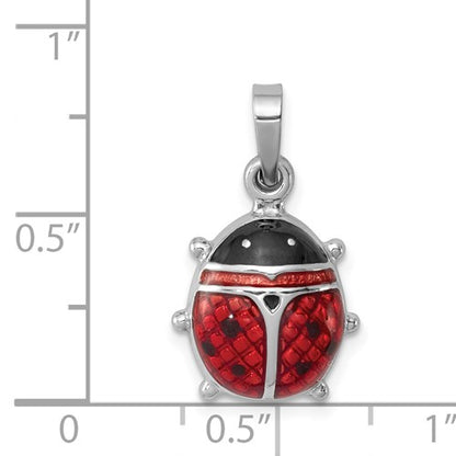 Sterling Silver Rhodium-Plated Enameled Ladybug Charm