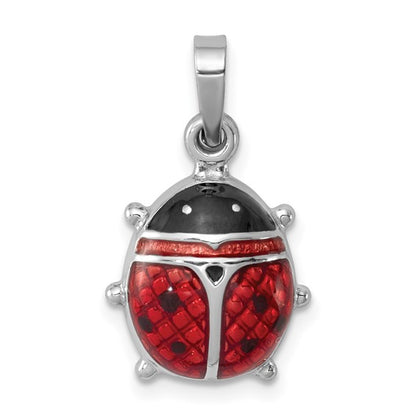 Sterling Silver Rhodium-Plated Enameled Ladybug Charm