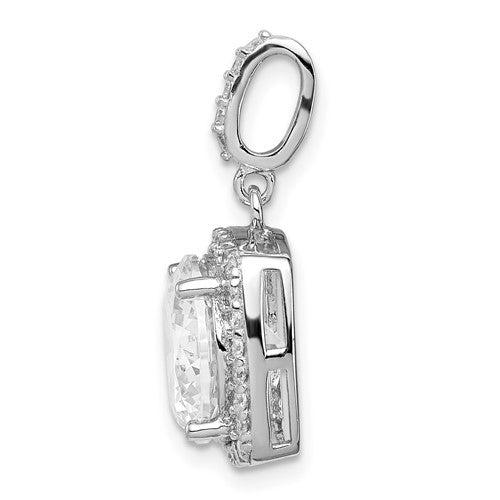 Sterling Silver Rhodium-Plated CZ Halo Pendant