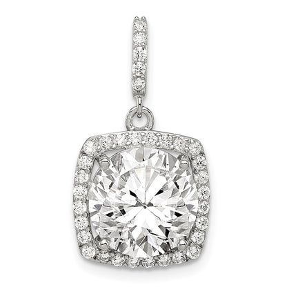 Sterling Silver Rhodium-Plated CZ Halo Pendant