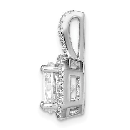 Sterling Silver Rhodium-Plated CZ Halo Pendant