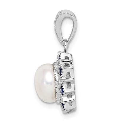 Sterling Silver CZ, Pearl & Blue Spinel Pendant