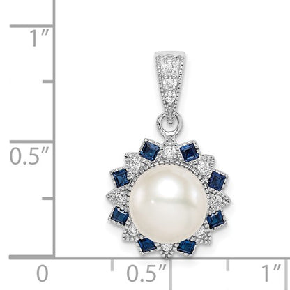 Sterling Silver CZ, Pearl & Blue Spinel Pendant