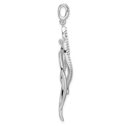 Sterling Silver CZ Dangle Leaf Pendant