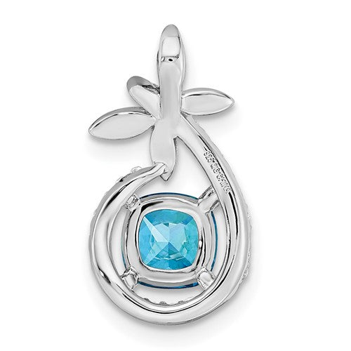 Sterling Silver Rhodium-Plated Blue & White CZ Butterfly Pendant