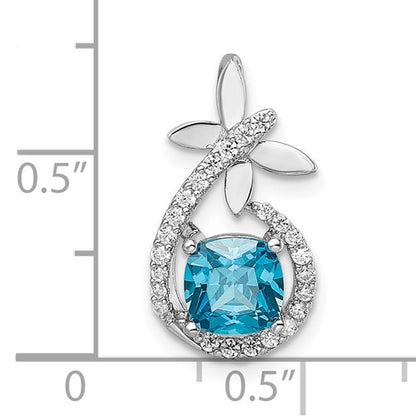 Sterling Silver Rhodium-Plated Blue & White CZ Butterfly Pendant