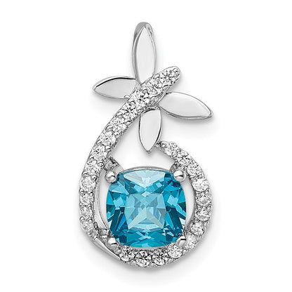 Sterling Silver Rhodium-Plated Blue & White CZ Butterfly Pendant