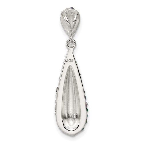 Sterling Silver Rhodium-Plated Crystal Teardrop Pendant