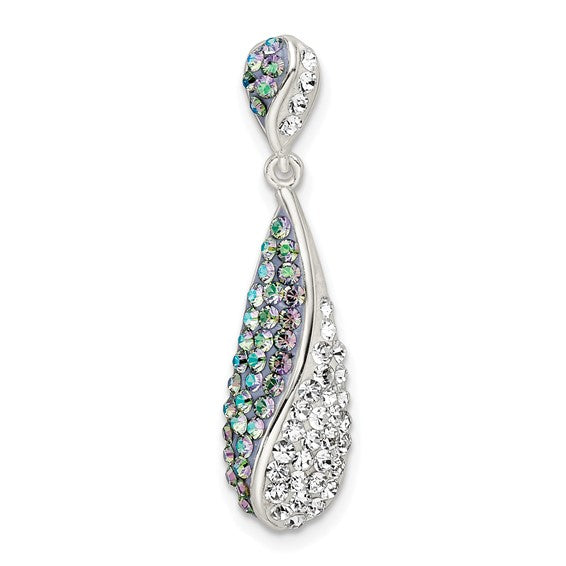 Sterling Silver Rhodium-Plated Crystal Teardrop Pendant