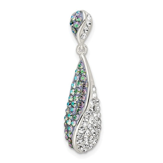 Sterling Silver Rhodium-Plated Crystal Teardrop Pendant