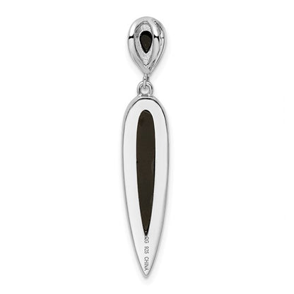 Sterling Silver Rhodium-Plated CZ & Black Agate Pendant