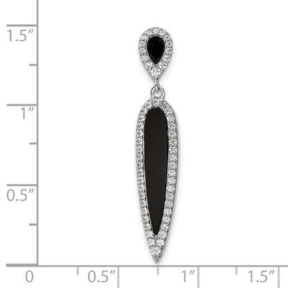 Sterling Silver Rhodium-Plated CZ & Black Agate Pendant