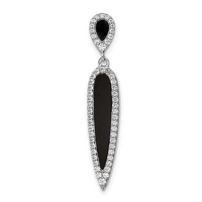 Sterling Silver Rhodium-Plated CZ & Black Agate Pendant