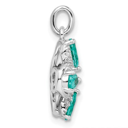 Sterling Silver Rhodium-Plated Teal & White CZ Pendant