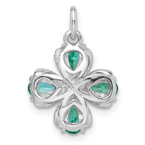 Sterling Silver Rhodium-Plated Teal & White CZ Pendant