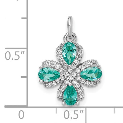 Sterling Silver Rhodium-Plated Teal & White CZ Pendant