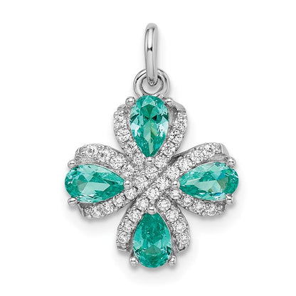 Sterling Silver Rhodium-Plated Teal & White CZ Pendant