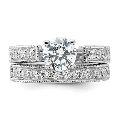 Sterling Silver 2-Piece CZ Wedding Ring Set