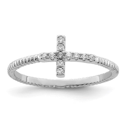 Cross Ring w/ CZ Stones 925 Sterling Silver