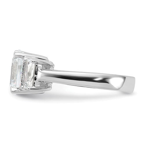 Sterling Silver Rhodium-plated Emerald-cut CZ 3-stone Ring