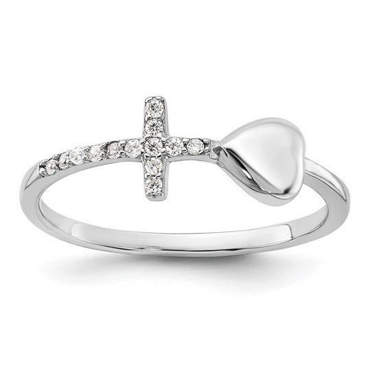 Sterling Silver CZ Cross & Heart Ring