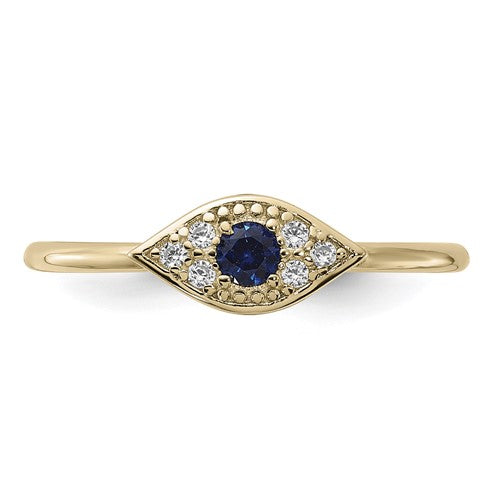 Sterling Silver Gold-Plated  Blue Spinel & CZ Stones Eye Ring